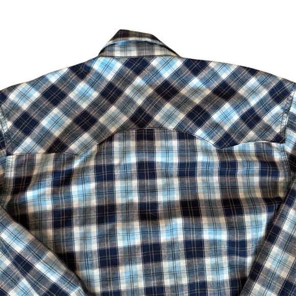 Wrangler Wrancher Vintage 80s 90s Western Pearl Snap Plaid Shirt Blue Men’s M - Picture 2 of 5